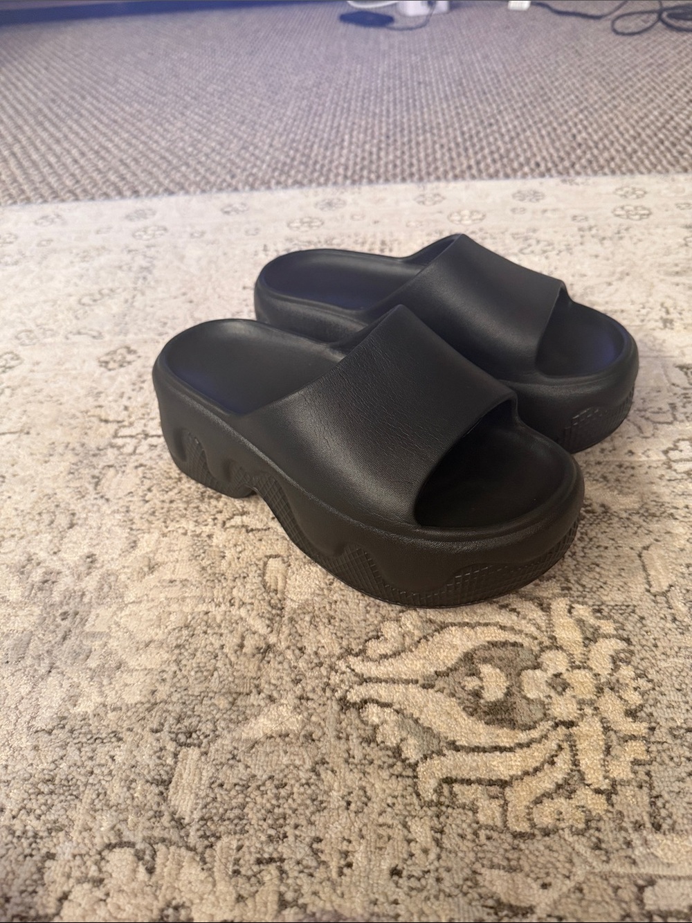 Platform Slide Sandals in Black - Women's Casual Comfort